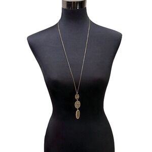 Long Gold Tone Beaded Statement Pendant Necklace Fashion Jewelry 19.5 in L